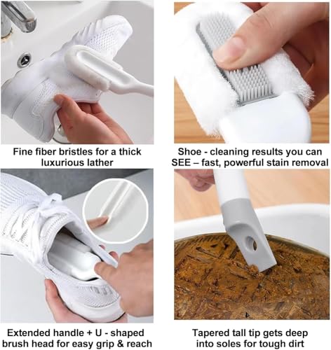 Miniatura 8 de Cepillo De Limpieza Profesional Para Zapatos, Multifuncional De Mango Largo, Cepillo De Limpieza De Zapatos De Cerdas Suaves Para Colgar Blanco