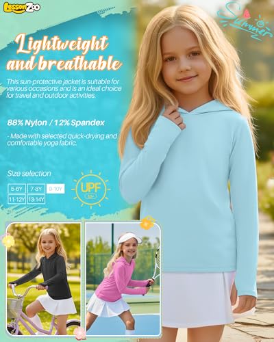 Image of 3 Pack Girls Sun Protection Swim Shirts UPF 50+ Long Sleeve Rash Guard Lightweight Quick Dry Hoodies with Thumbhole