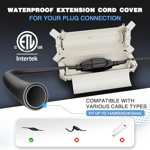 Image of Flemoon 3 Pack Outdoor Extension Cord Waterproof Cover, for Outlet | Small Electrical Connection Box for Straight Plug, Socket, Halloween, Christmas Holiday Decoration String Light, White