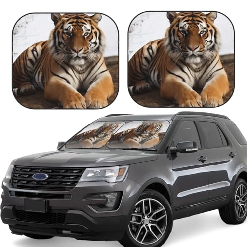 Pare-soleil pour pare-brise de voiture motif grand tigre pliable lot de 2