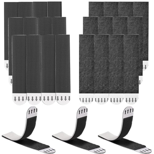 Rusoz 24 Tiras(12 Pares) Belcro Adhesivo Doble Cara Fuerte, Negro Colgar Cuadros Sin Agujeros & Clavos, 20mm x 90mm Cuelga Facil para el Hogar, Oficina, Automóvil, Escuela