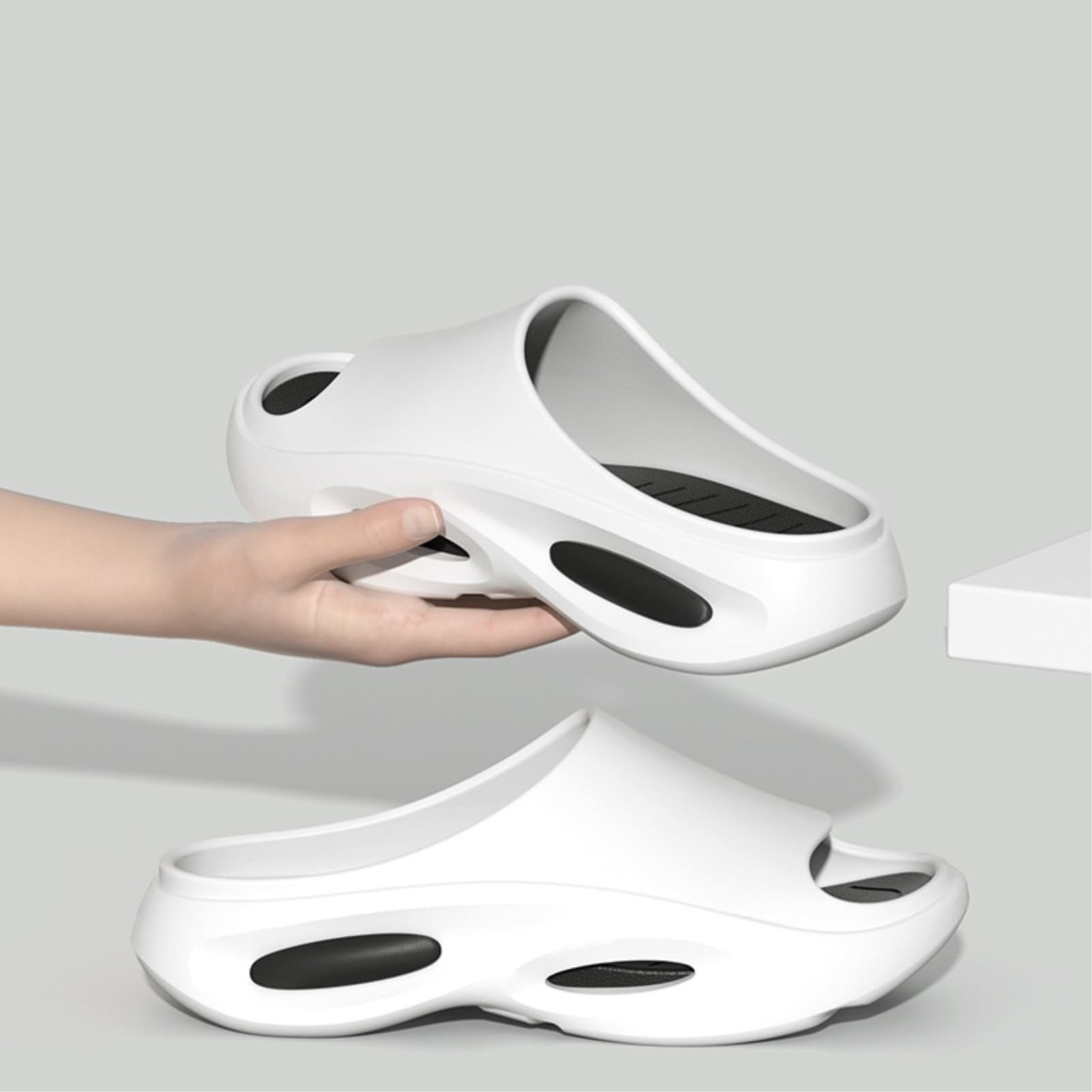 Tongs Homme Claquettes Sport Semelle Épaisse Sandales Antidérapantes Piscine Plage-Black White-50-51