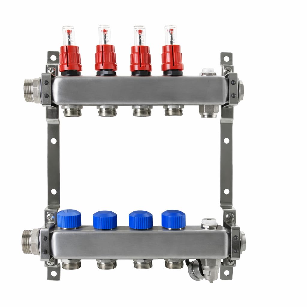 FBH Verteiler-Set ZEWO: 4 Heizkreise, Aufputz, Mit Stellantrieb, 16 x 2,0 Klemmverschraubung