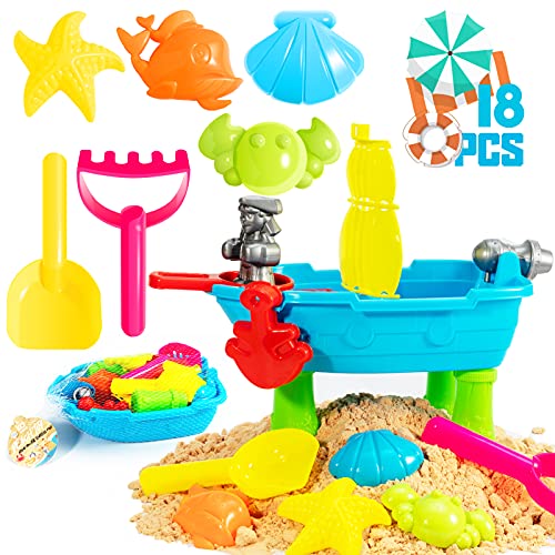 KKEATOY 18Pcs Beach Toys for Kids, Baby Play Water & Sand Table for Toddlers 1 2 3 + Years Old Outside/Outdoor Activity Sand Castle Building Kit for Boys Girls,Children Birthday