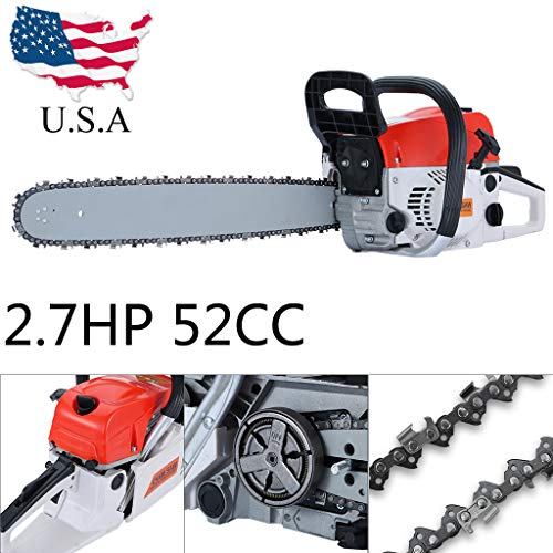 Arrived in 2-7 Days, 52CC 2-Cycle Gas Powered Chainsaw 20 Inch Bar Handheld Gasoline Chainsaw Cordless Petrol Chain Saw Aluminum Crankcase Chainsaw for Farm, Garden and Ranch