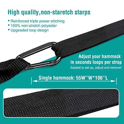 Camping Hammock, Single Hammocks Portable Parachute For Outdoor Hiking Travel Backpacking - 210D Nylon Hammock Swing For Backyard & Garden 55''W*108''L (Black/Gray) #TOP1