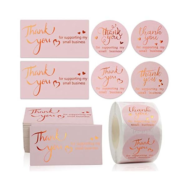 Dankeskarten und Aufklebe, 100 Stück 5X9CM Goldfolie Thank You for Supporting My Small Business Karte 500 Stück 1.5…