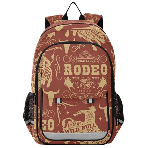 Fisyme Cowboy Bulls Western School Backpack Laptop Backpack Bags Bookbag Travel Casual Computer Notebooks Daypack