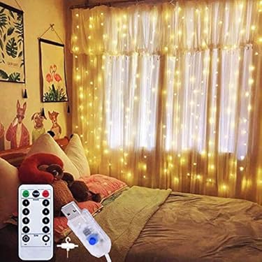AMAZON - CXYHMG LED Curtain String Lights, 2 PCS 300 Fairy Window Light with Remote, 8 Twinkle Star Modes for Bedroom Garden, USB Powered, 9.8 x 9.8 ft, 10 Hooks. (2 Warm White)