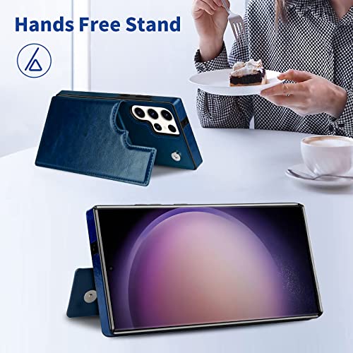 Coolden For Samsung S23 Ultra Case Wallet With Card Holder, Pu Leather Galaxy S23 Ultra Flip Cover With Magnetic Clasp Kickstand Dual Layer Heavy Duty Protective Slim Case For S23Ultra 6.8" 2023 Blue #TOP3