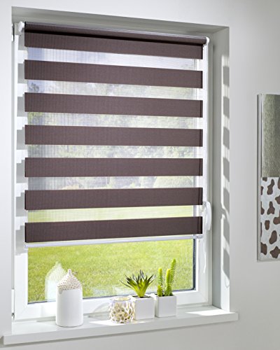DécoProfi Duo-Doppelrollo ohne Bohren B: 60 cm, L:160 cm Braun I Mit Klemmfix/Klemmträger zur Montage I Doppel Rollo innen für Balkontüren und Fenster