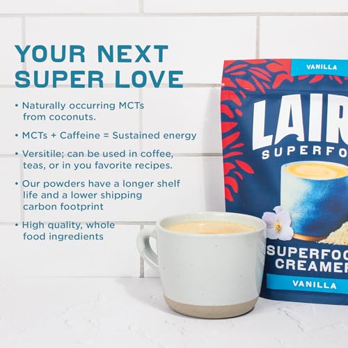 Image of Laird Superfood Non-Dairy Original Superfood Vanilla Coconut Powder Coffee Creamer, Gluten Free, Non-GMO, Vegan, 8 oz. Bag, Pack of 1