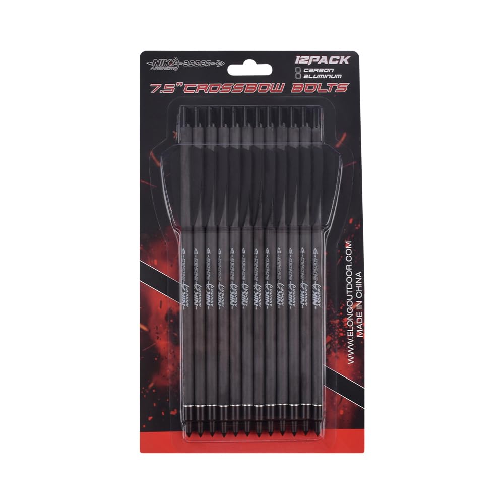 ELONG OUTDOOR 12x 7.5inch R9 Crossbow Bolts Arrows Carbon Arrow with Point Tips for Hunting Shooting Targeting