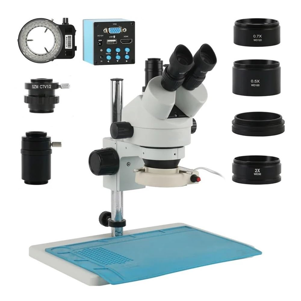 Microscope 3.5X-90X Trinocular Microscope Stereo Microscope +1080P 48mp 50mp HDMI USB VGA Video Camera 0.5X 2.0X Auxilliary Objective(20MP HDMI VGA)