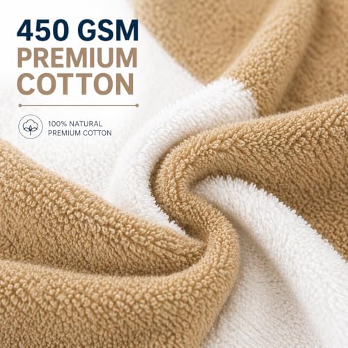 Image of TowelWala Extra Large Cotton Pool & Bath Towel | 180x90 cm | 450 GSM Cotton | Quick Drying & Highly Absorbent | Striped Design for Adults | TW PT Beige Pack 1