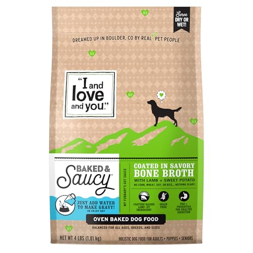 I AND LOVE AND YOU Baked and Saucy Dry Dog Food - Lamb + Sweet Potato - Prebiotic + Probiotic Real Meat Grain Free No Fillers 4lb Bag
