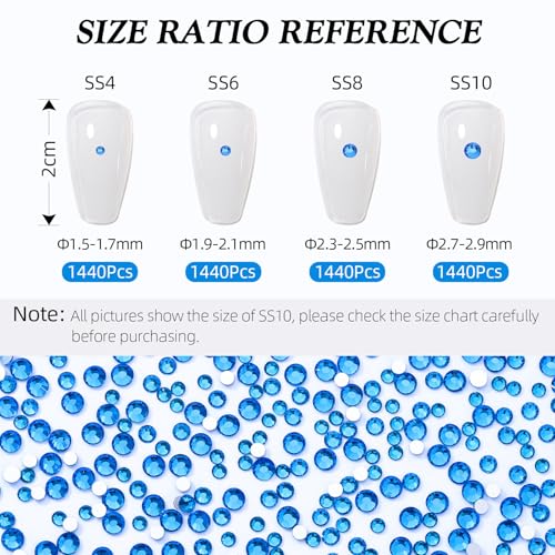 Image of Capri Blue Flatback Rhinestones, Glass Rhinestones for Nail Art and Craft, Glue Fix, Loose Crystal Gemstones(Capri Blue, SS4, 1440pcs, 1.5-1.7mm)