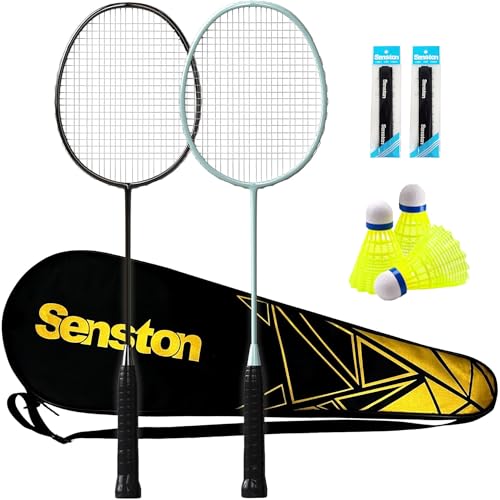 Image of Senston Professional Badminton Rackets Set of 4 - Carbon Fiber, 6 Shuttlecocks, 4 Grips & Bag for Backyard Games | 90g Lightweight