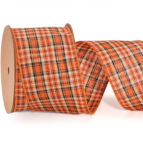 LaRibbons Fall Burlap Plaid Ribbon Wired, 2 1/2