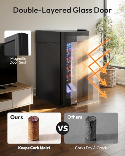 Image of EUHOMY 18 bottle Wine Cooler Refrigerator, Wine Fridge with Lock, Black