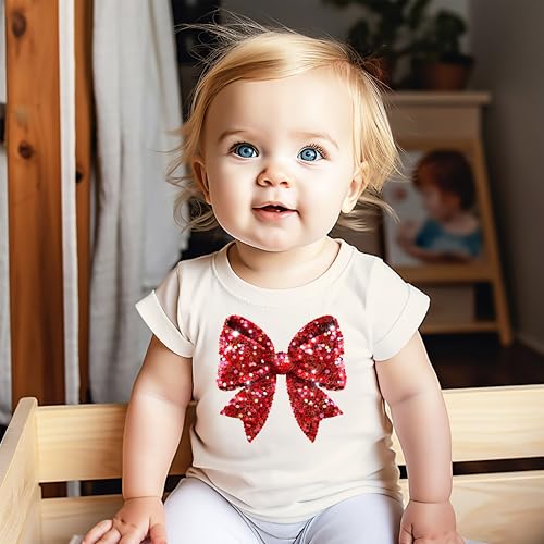 Red Holiday Bow Shirt for Toddlers and Girls Cute Faux Glitter Bow Winter Tee for Kids4