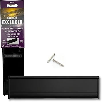 STORMGUARD 06SR0310000BL Internal Metal Letter Box Brush Cover with Flap Black, 293 x 77 mm