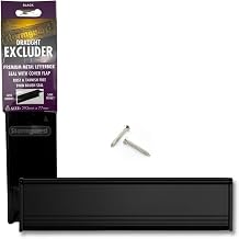 STORMGUARD 06SR0310000BL Internal Metal Letter Box Brush Cover with Flap Black, 293 x 77 mm