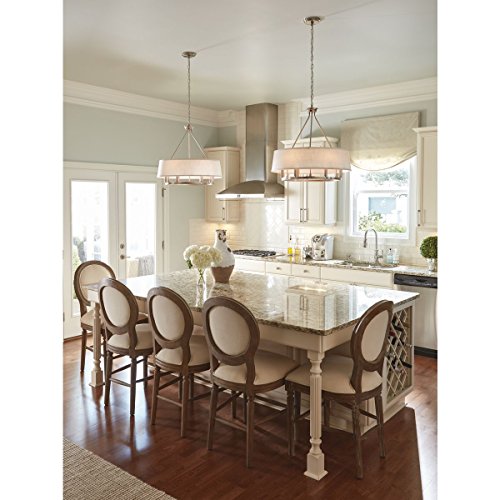 Cherish Collection 6-Light White Linen Shade Coastal Chandelier Light Brushed Nickel - Image 4