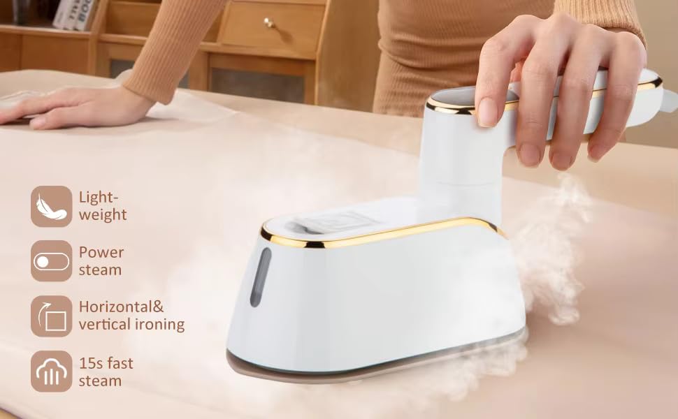 Image of 1200W Portable Steam Iron with LCD Display, 3 Steam Levels, 110ml Water Tank, Foldable Handle, Ceramic Soleplate - Quick Heat-Up, Travel & Home Clothes Steamer - 220V (White)