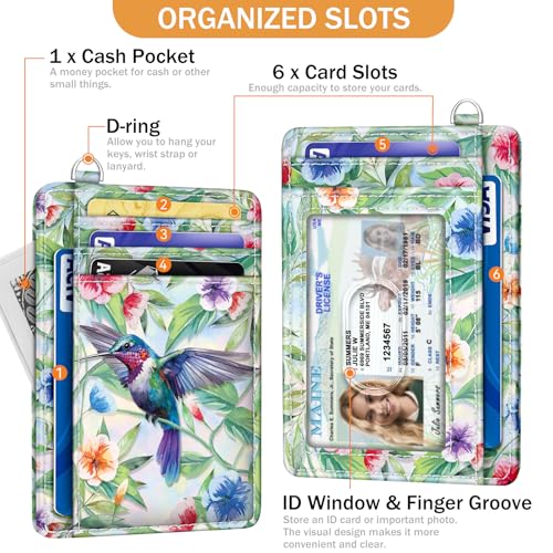Image of Yonlevres Hummingbird RFID Wristlet Wallet Women Credit Card Holder Slim | Front Pocket, Handy, RFID Blocking, Woman Girls Ladies Gifts, D-ring for Keychain,Thin Mini Card Case, ID Window, PU Leather