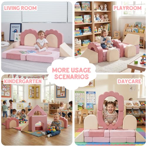 Image of 13-Piece Floral Foam Climbing Blocks for Toddlers,Pink & Beige | Modular Soft Play Gym,Kids Indoor Crawing Climbers & Play Structures for Bedrooms,Livingrooms & Playrooms