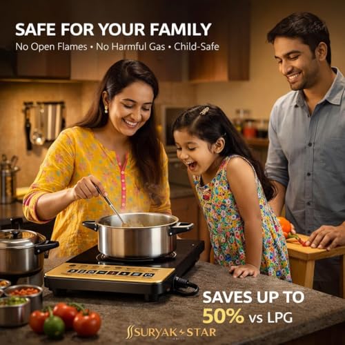 Image of ANSHIKA WORLD 2000W Induction Cooktop for Home | Crystal Glass Top | 8 Indian Cooking Modes | Auto Shut-Off & Overheat Protection | LED Display | Push Button Control | Energy Saving Electric Stove