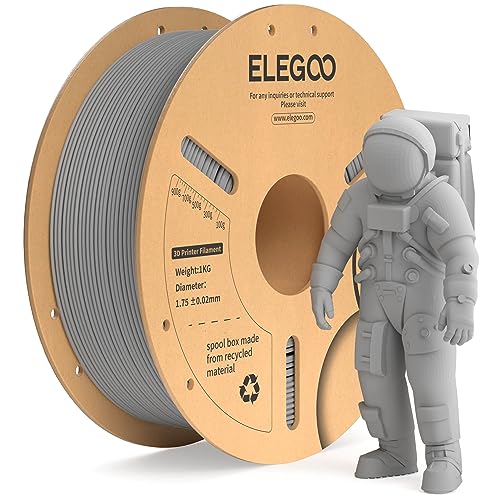ELEGOO PLA+ Filament 1.75mm Grey 1KG PLA Plus Tougher and Stronger 3D Printer Filament Dimensional Accuracy +/- 0.02mm 1kg Cardboard Spool(2.2lbs) Fits for Most FDM 3D Printers