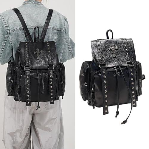 Sac à dos blanc en cuir PU à rivets | Grand cartable esthétique de style décontracté et mixte