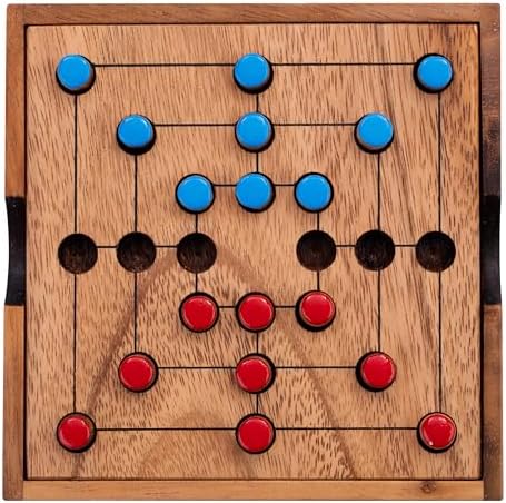 Engelhart - 350270 - Marelle de madera - Juego de molino - Nine Men Morris - Estuche ecológico - Ideal para viajes - 13,8 x 13,8 x 3 cm - 2 jugadores