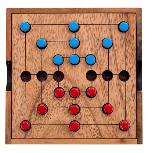 Engelhart – 350270- Marelle aus Holz – Mühlespiel – Nine Men Morris – ökologisches Gesellschaftsspiel – Reisespiel – 13.8 x 13,8 x 3 cm – 2 Spieler