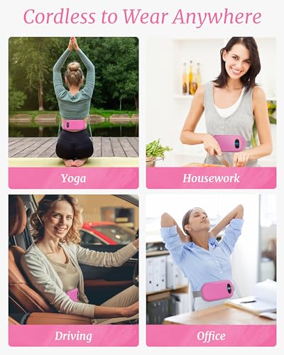 Image of Portable Heating Pad for Cramps, Upgrade Cordless Electric Period Fast Heating Pad for Back Pain Relief Menstrual Belt 6 Heat 6 Massage Modes Gifts for Women Girls Her Girlfriend Rose Pink