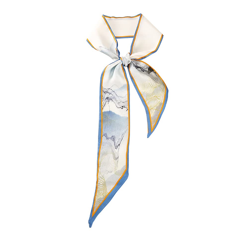 JERLA 100% Mulberry silk Scarf Bag scarf Head Hair Ribbon Handbag Handle wrap Tie Bundle Scarf Neckerchief Scarf for women, Blue Mountian
