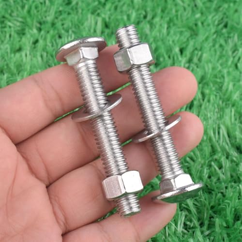 Image of 8 Sets 5 /16-18 x 2-1 /2 inch Carriage Bolts Screws Round Head Square Neck and Hex Nuts, Flat Washers 304 Stainless Steel 18-8 Full Thread, Silver