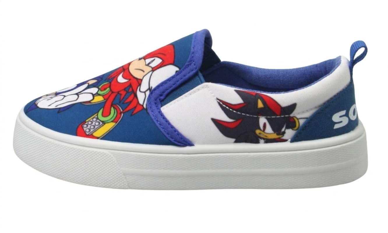 Sonic The Hedgehog Baskets à enfiler pour enfants filles et garçons sous licence officielle Sonic Canvas Chaussures faciles à enfiler décontractées Plimsolls Chaussures légères et confortables pour