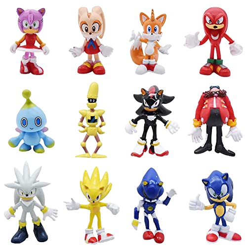 Mini Figures Set 12PCS Sonnic Ornament Cake Toppers Birthday Party Supplies Cupcake Figurines Birthday Party Cake Decoration Supplies for Party Decoration Supplies Baby Shower