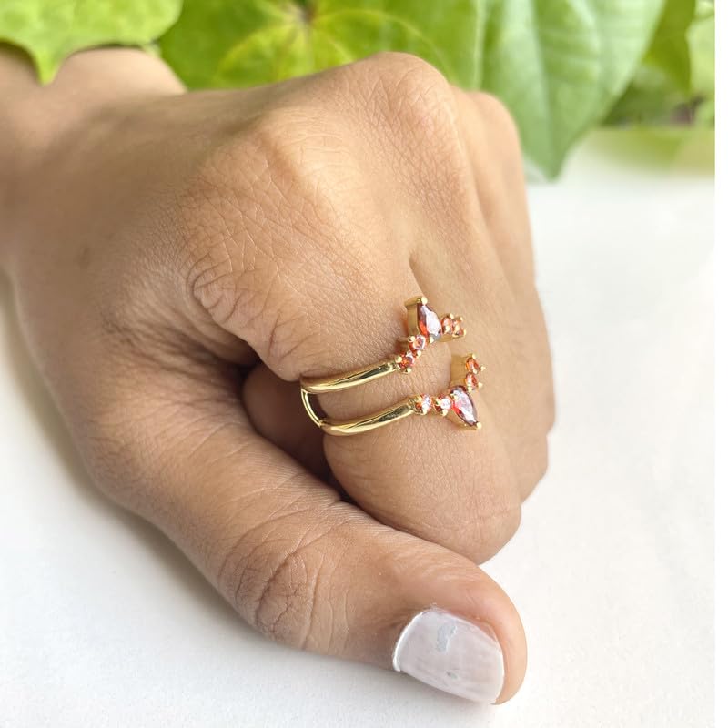 Miniatura 6 de Red Garnet Crown Shaped Enhancer Guard For Women, 14k White Gold Finish Garnet Wrap Ring, Engagement Ring