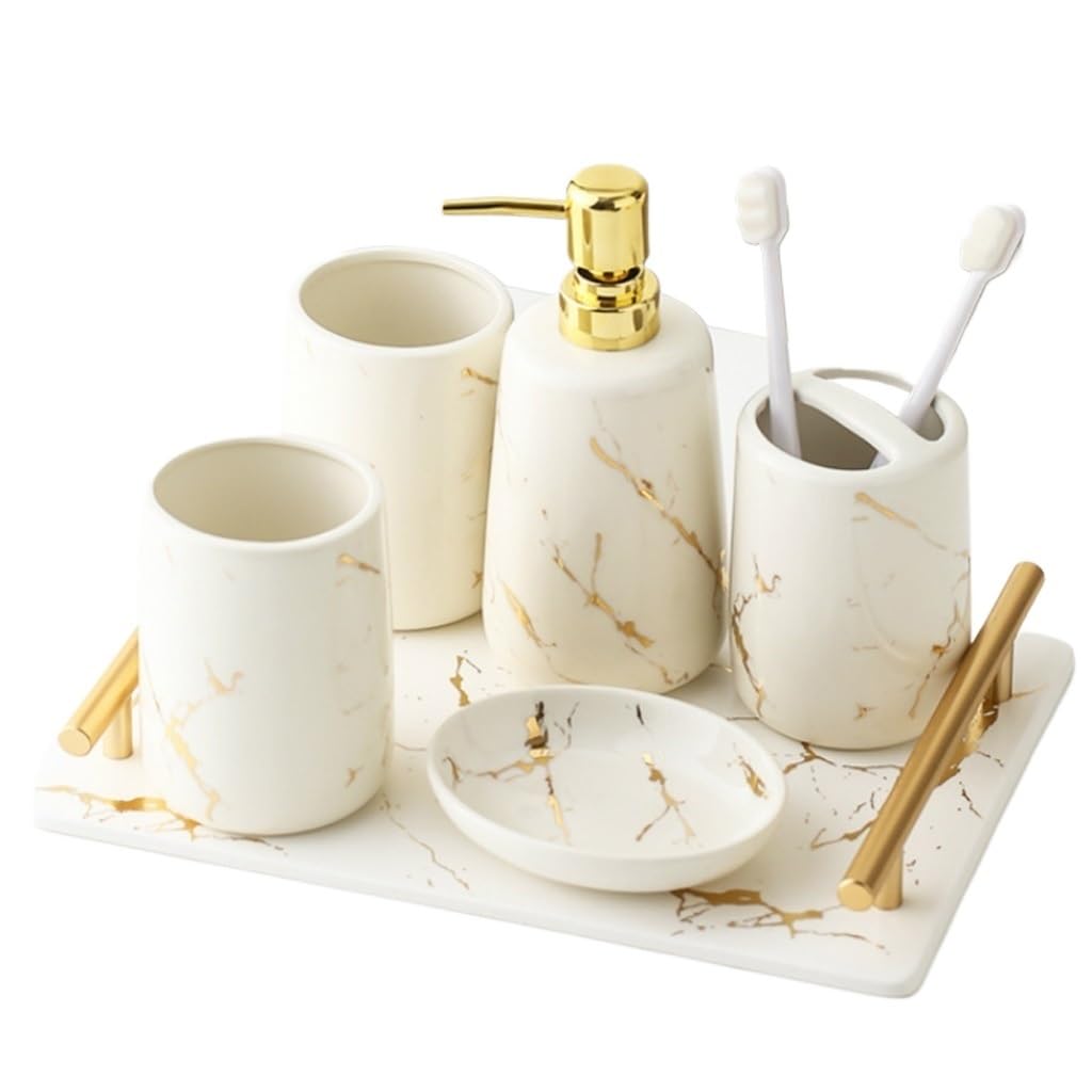 set da bagno, Set di cinque pezzi for il bagno in ceramica(Svart)