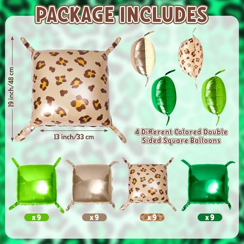 Image of Xqumoi Cheetah Print Square Foil Balloons Wall Backdrop - 36pcs Mixed Color Leopard Print Balloon Kit, Party Decor for Birthday, Bachelorette, Wild Theme Party Photo Booth Backdrop (Green)