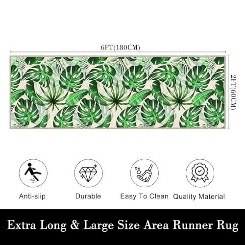 Tapete corredor verde hojas 2x6 ft para pasillos miniatura 2
