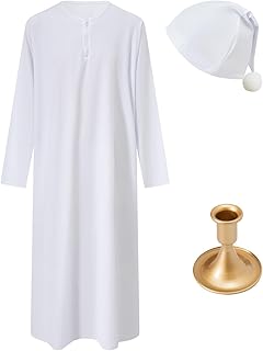 3Pcs Men's Halloween Christmas Pajama Set Includes Men's Nightshirt Night Sleeping Cap Candle Holder