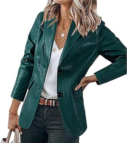 Blazer feminino de couro sintético Y2K gola com lapela aberta frente manga longa jaqueta E-Girl vint