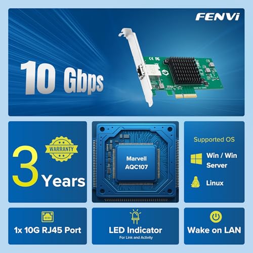 Image of F-RAQC107PCE PCIe 10GBASE-T LAN Adapter, Marvell AQC107, RJ45 Multi-Speed 10G /2.5G /1G /100M, Wake-on-LAN, LED Indicators, Supports Windows /Linux /Server, Brackets | 3-Year Warranty