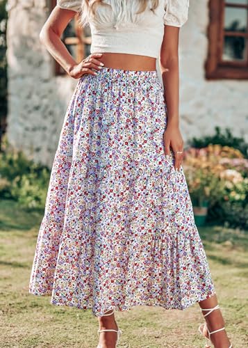 Image of KIRUNDO Maxi Skirts for Women Summer Boho Floral Long Skirt | High Waist Tiered Flowy Skirt, 2026 Spring Fall Fashion, Casual Teacher Outfits, Beach Vacation Clothes, Cruise Resort Wear