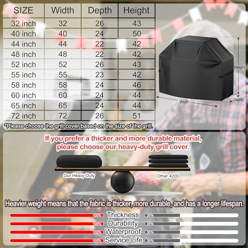 Grill Cover, BBQ Gas Grill Cover for Outdoor Grill, Waterproof, Anti-UV, Rip-Proof, Fade Resistant Material, Barbecue Cover with Hook-and-Loop Straps, Black (65 inch) by VIBOOS - Image 6